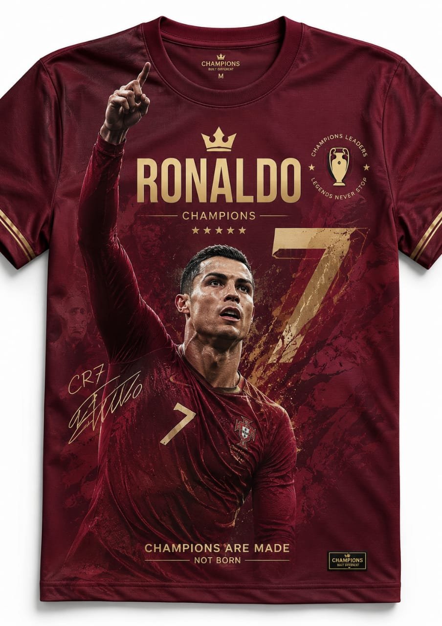 Ronaldo T-Shirt for Fans – Maroon | Premium Polyester & Cotton Options